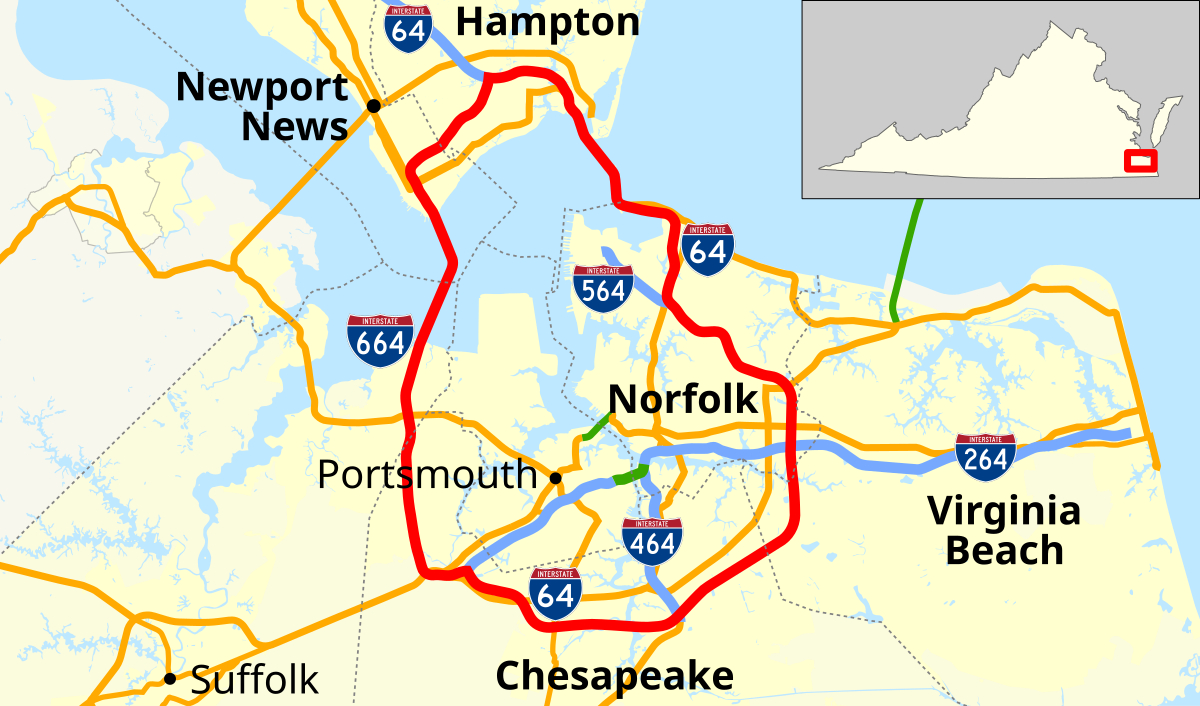 File:hampton Roads Beltway Map.svg - Wikimedia Commons with Map Of Hampton Roads Virginia