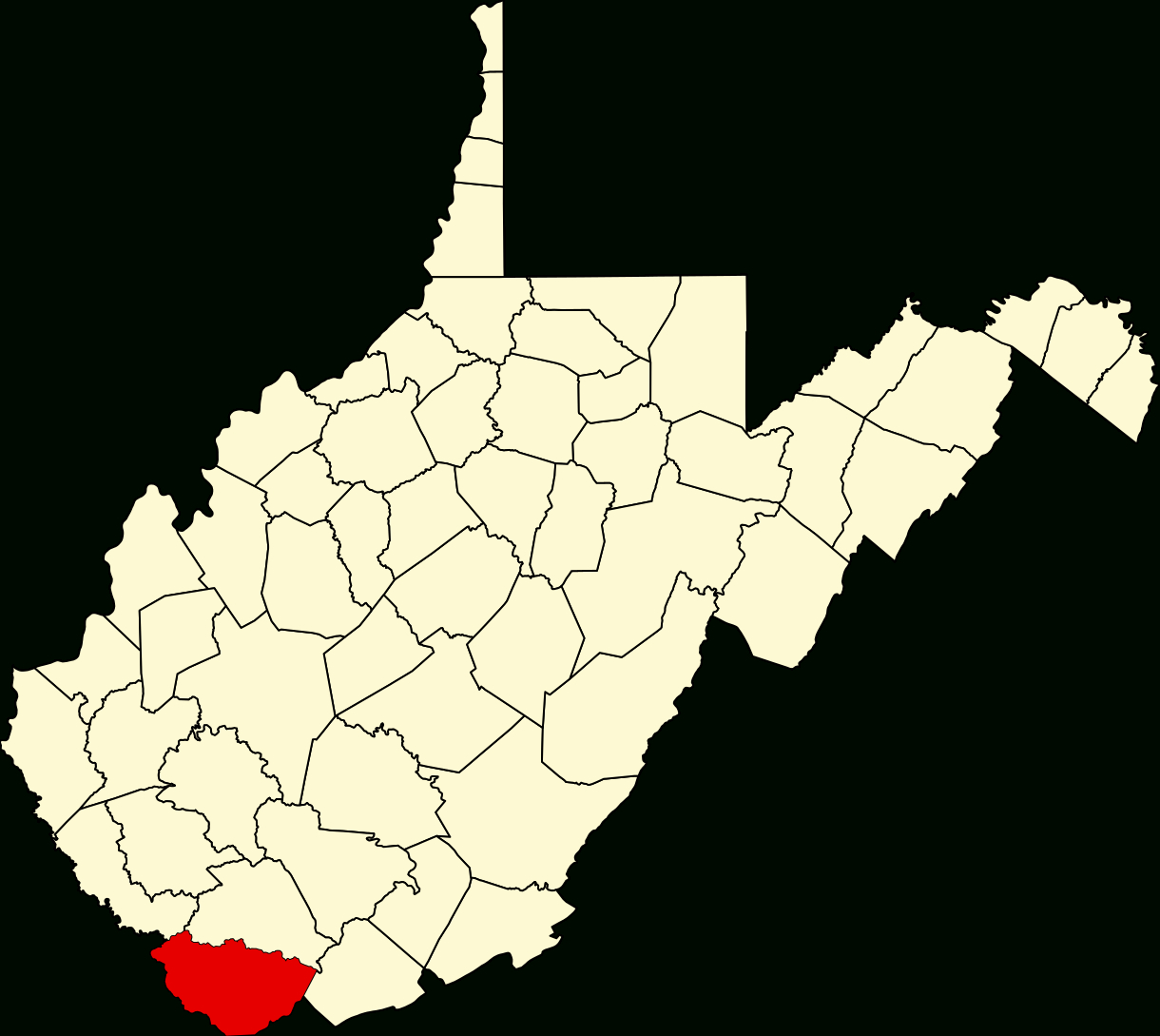 File:map Of West Virginia Highlighting Mcdowell County.svg pertaining to Map Of Welch West Virginia