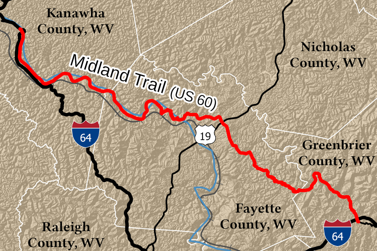 File:midlandstrailwvmap - Wikimedia Commons within Map Of Route 60 In West Virginia