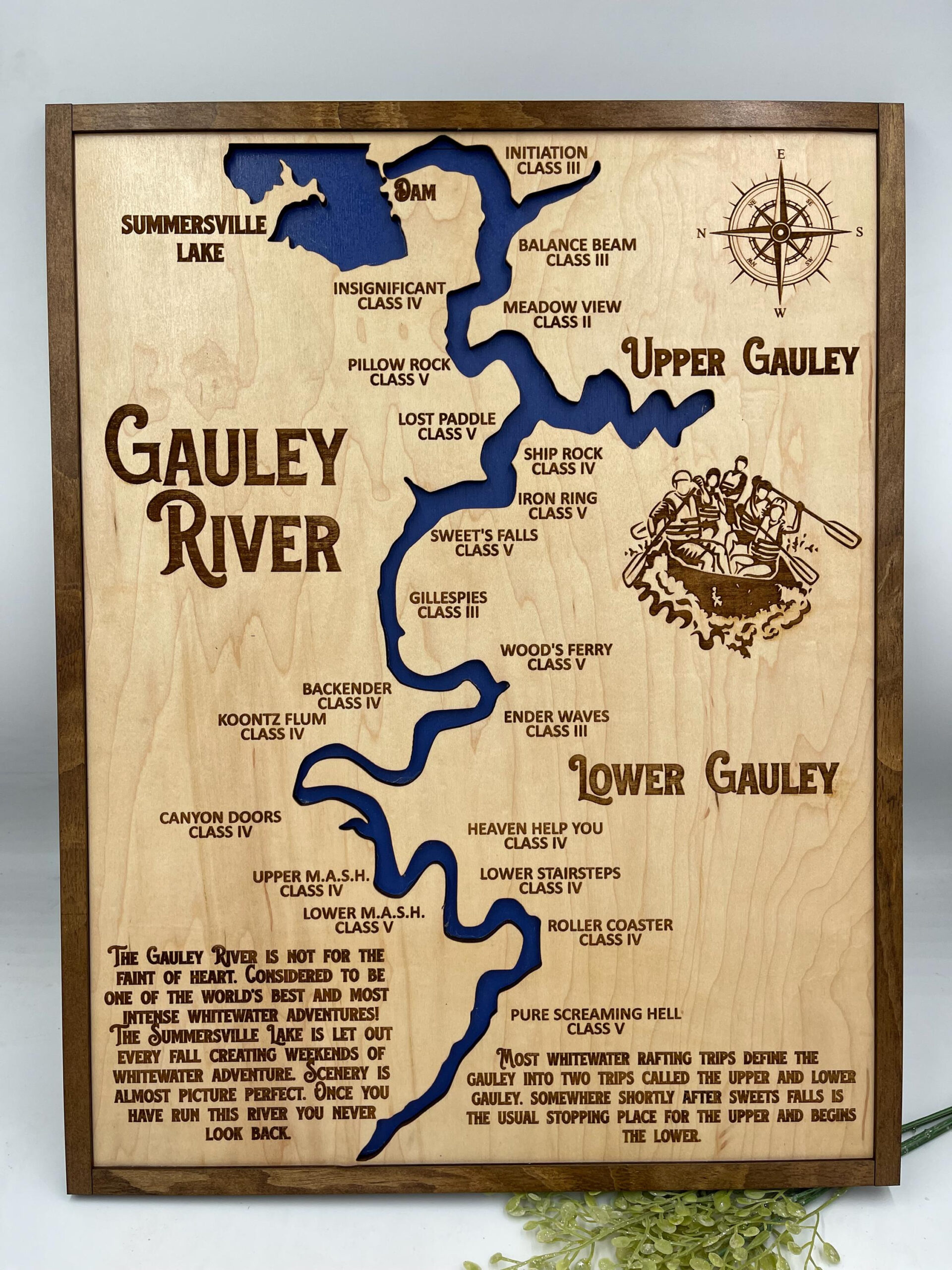 Gauley River Whitewater Rafting Map: West Virginia Wood Wall Art with Gauley River West Virginia Map