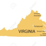 Gelbe Karte Von Virginia Mit Angabe Der Größten Städte Lizenzfrei With Map Of Virginia With Major Cities