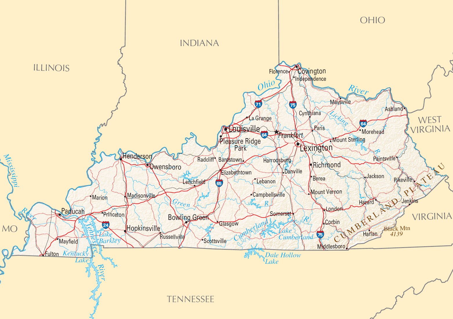 Geography Of Kentucky - Wikipedia with Kentucky West Virginia Border Map