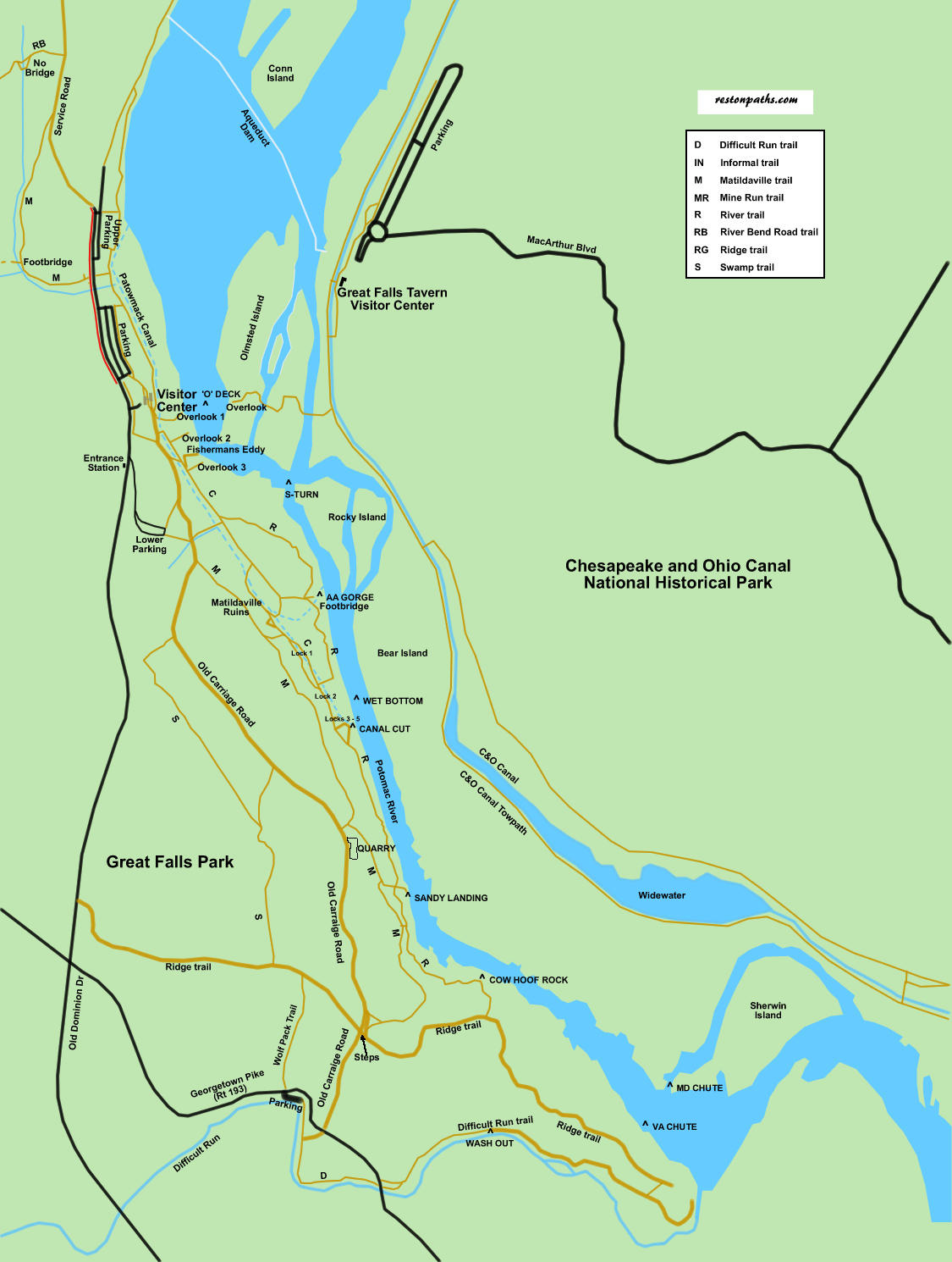 Great Falls Park Virginia Walk Maps And Directions inside Great Falls Park Virginia Map