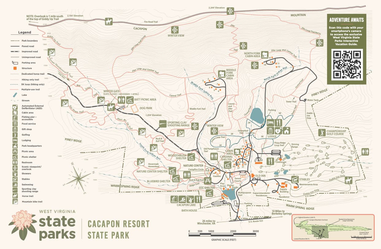 Hiking At Cacapon Resort State Park - West Virginia State Parks with regard to West Virginia State Park Lodges Map