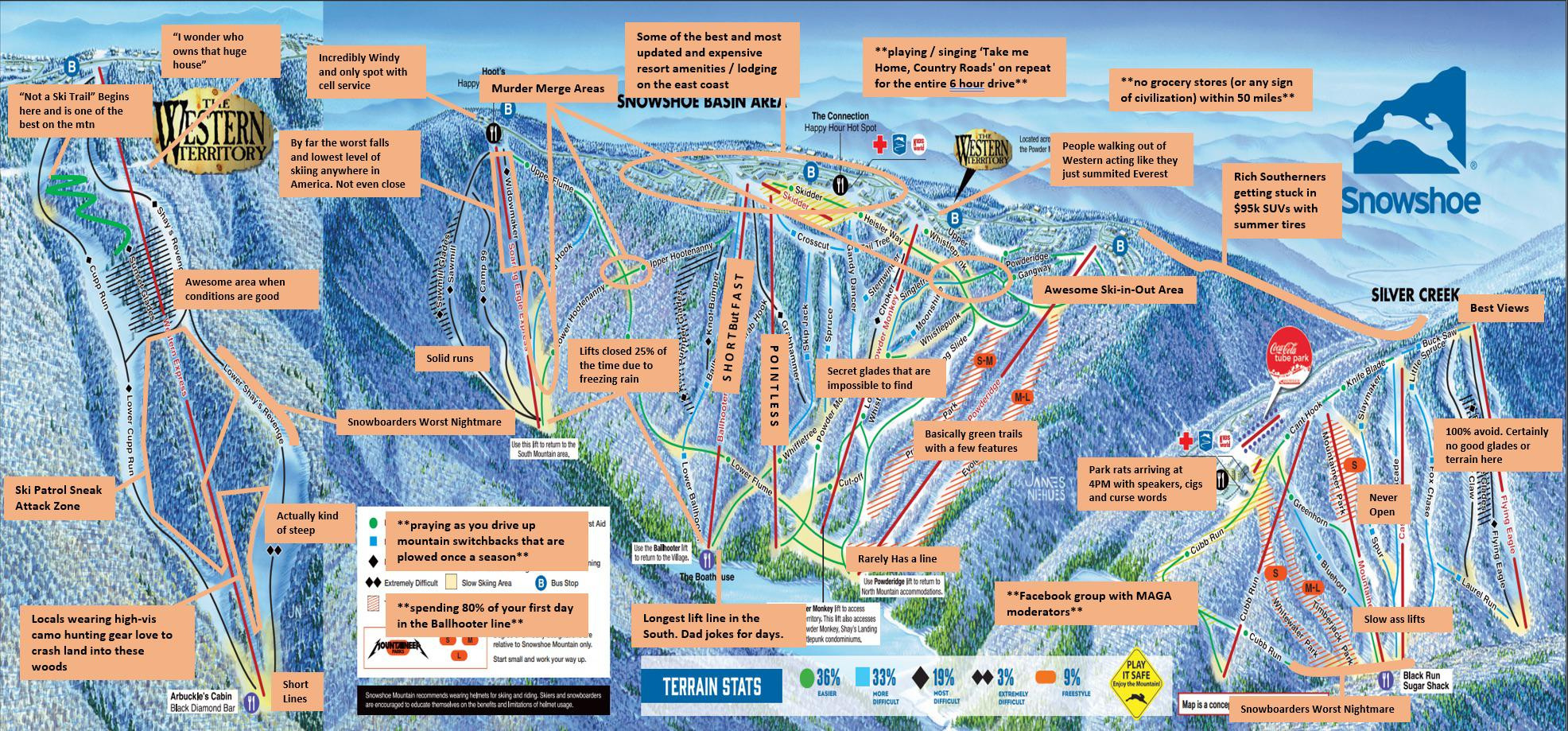 Honest Trail Map: Snowshoe Mountain : R/Icecoast for Snowshoe Mountain West Virginia Map