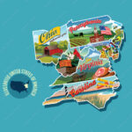 Illustrated Pictorial Map Of Eastern United States. Includes Inside Map Of Pa And West Virginia