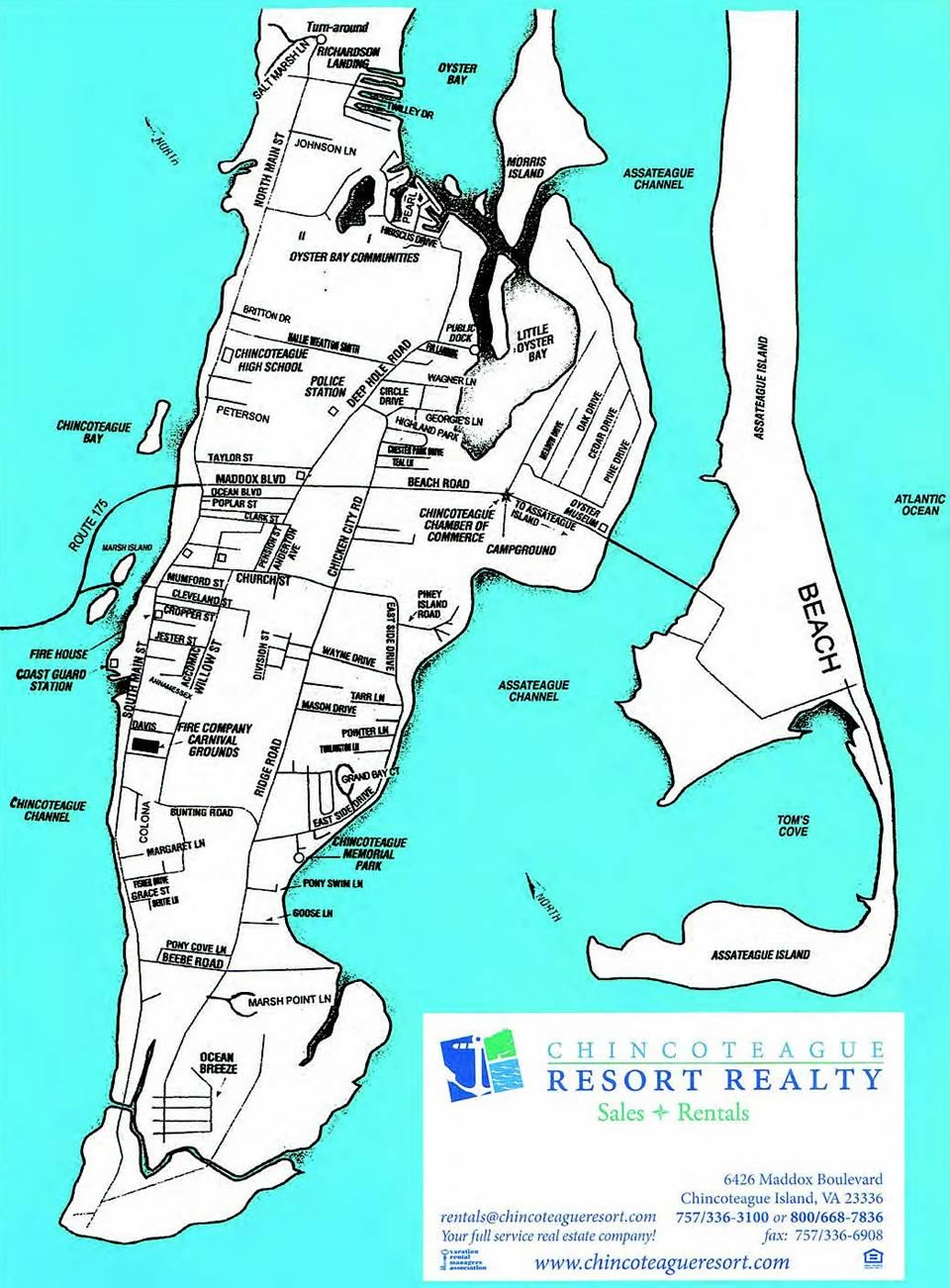 Island Map | Chincoteague Resort in Map of Chincoteague Island Virginia