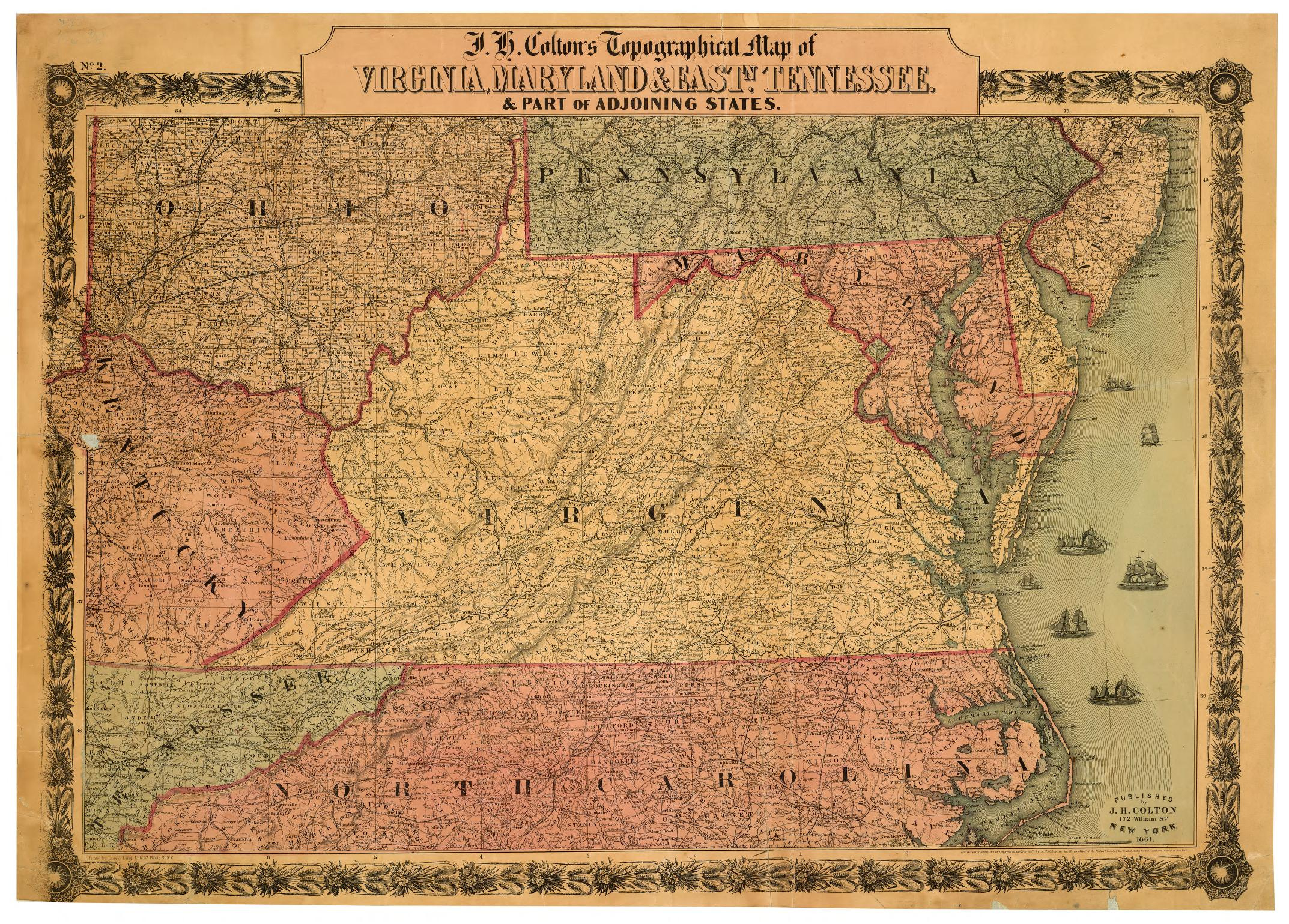 J.h. Colton&amp;#039;S Topographical Map Of Virginia, Maryland &amp;amp; Eastn throughout Map Of Virginia And Tennessee