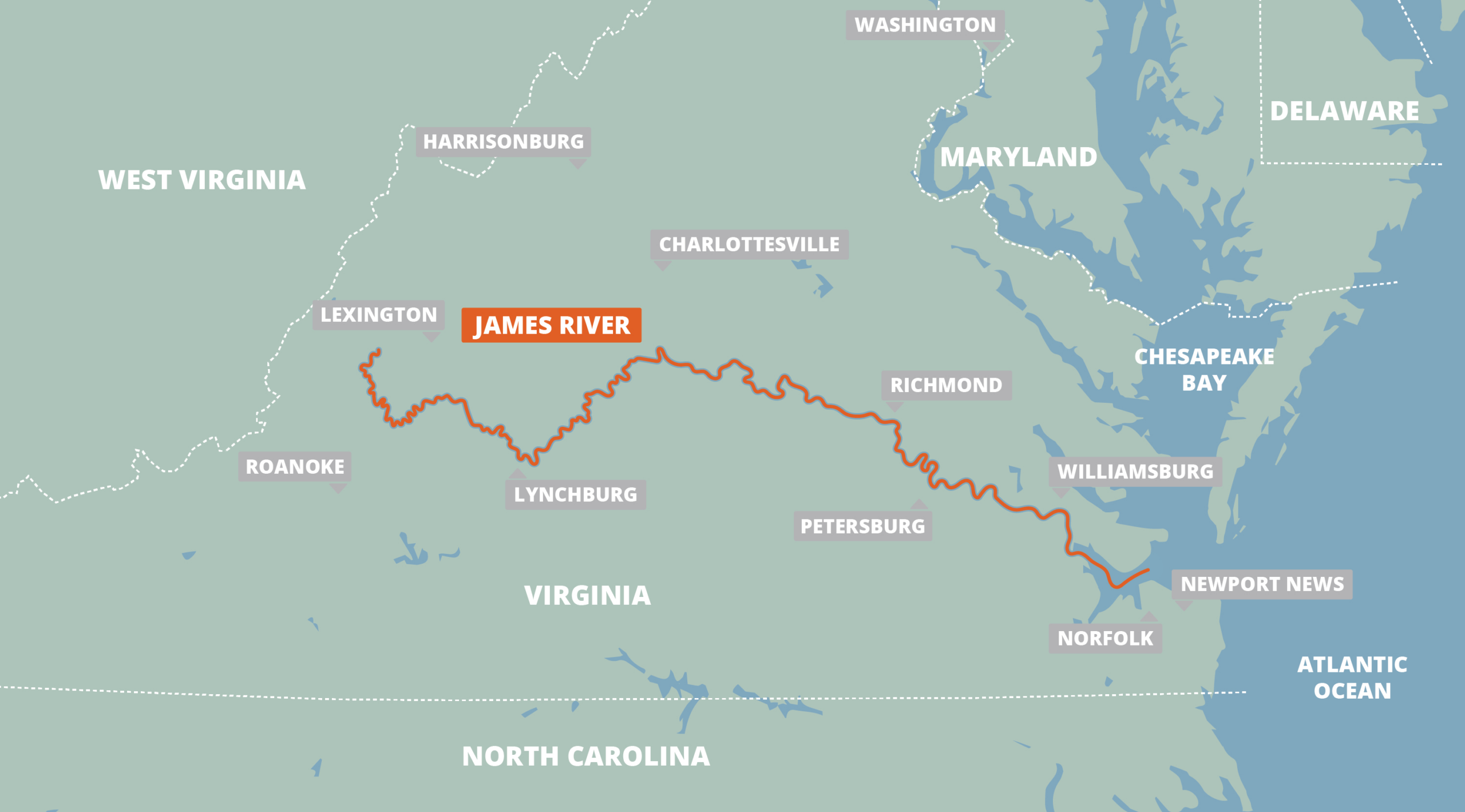 James River | Farout with Map of James River in Virginia
