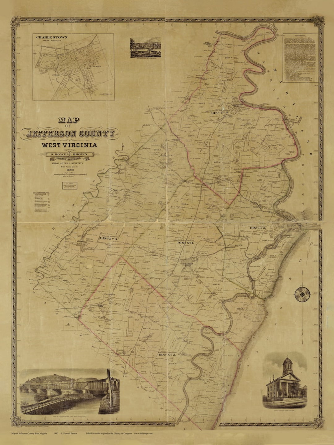 Jefferson County Map 1883 West Virginia - Old Wall Map With inside Map of Jefferson County West Virginia