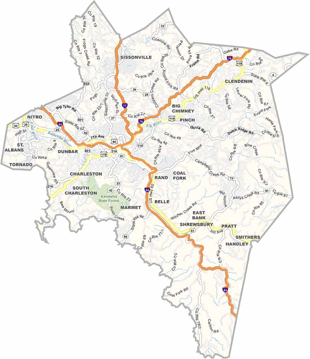 Kanawha County Map, West Virginia - Us County Maps in Kanawha County West Virginia Map