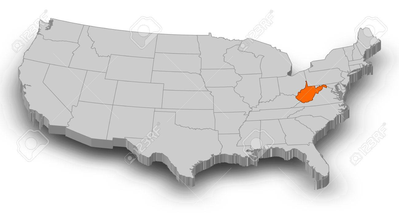 Karte Von Vereinigten Staaten Als Graues Stück, West Virginia Ist in West Virginia On Us Map