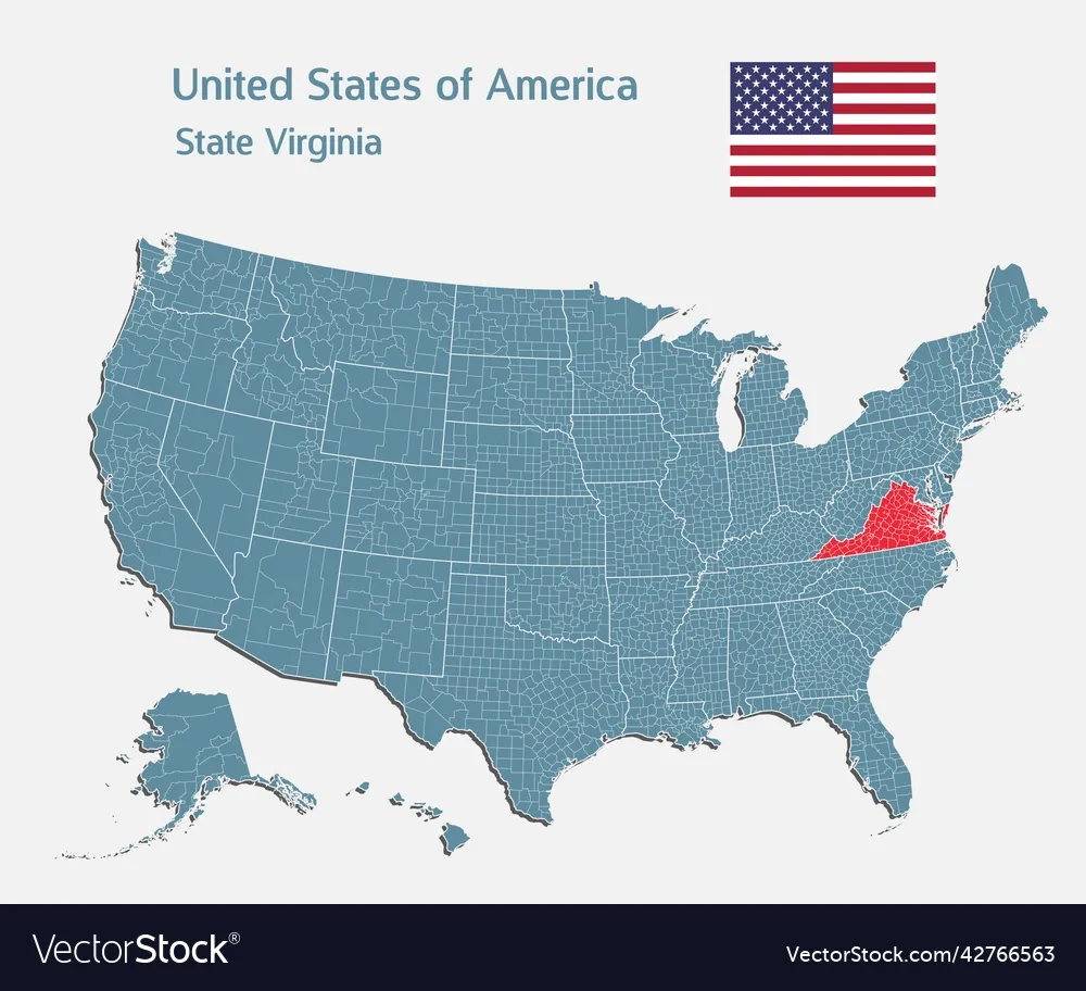 Landkarte Land Usa Und Staat Virginia Lizenzfreier Vektor within Virginia State on Us Map
