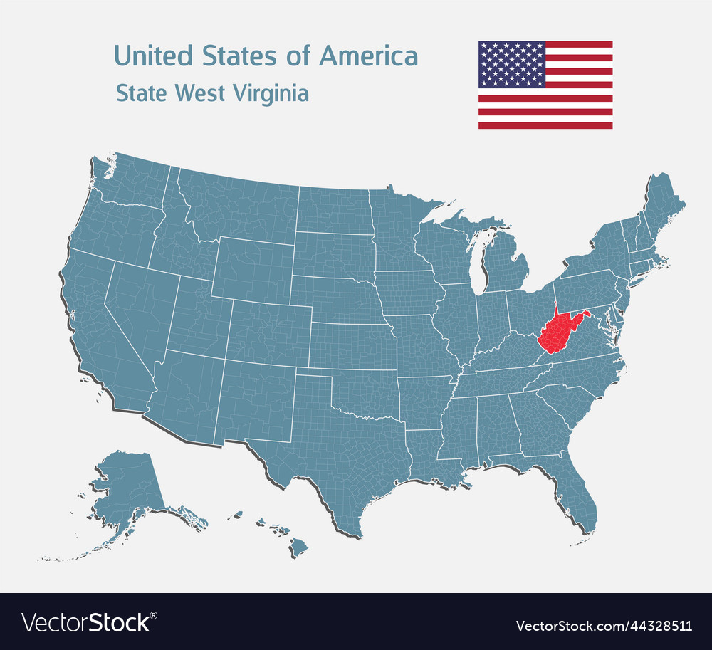 Landkarte Land Usa Und Staat West Virginia Vektorbild throughout West Virginia On Us Map