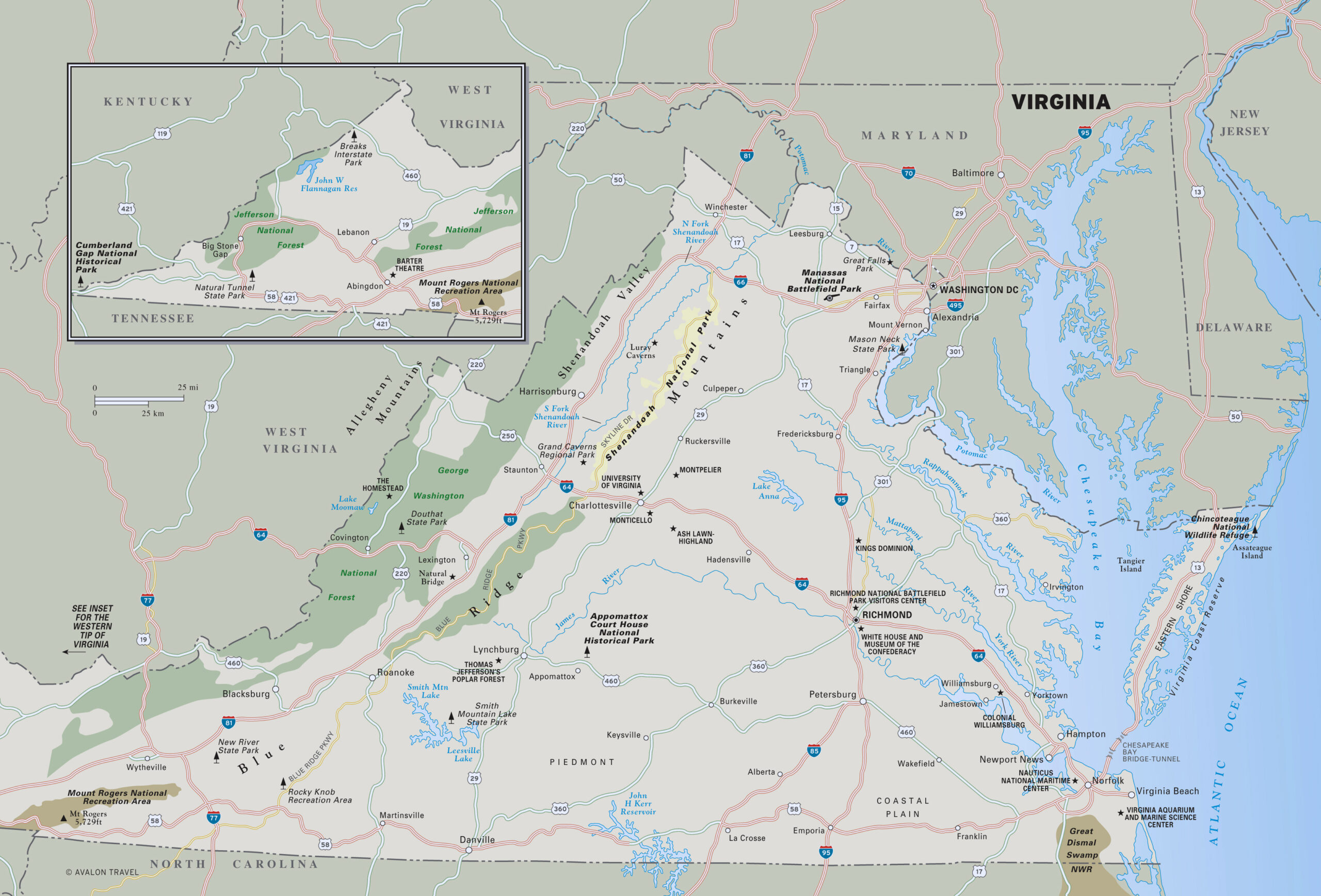 Large Detailed Map Of Virginia State With National Parks, Highways pertaining to National Parks in Virginia Map