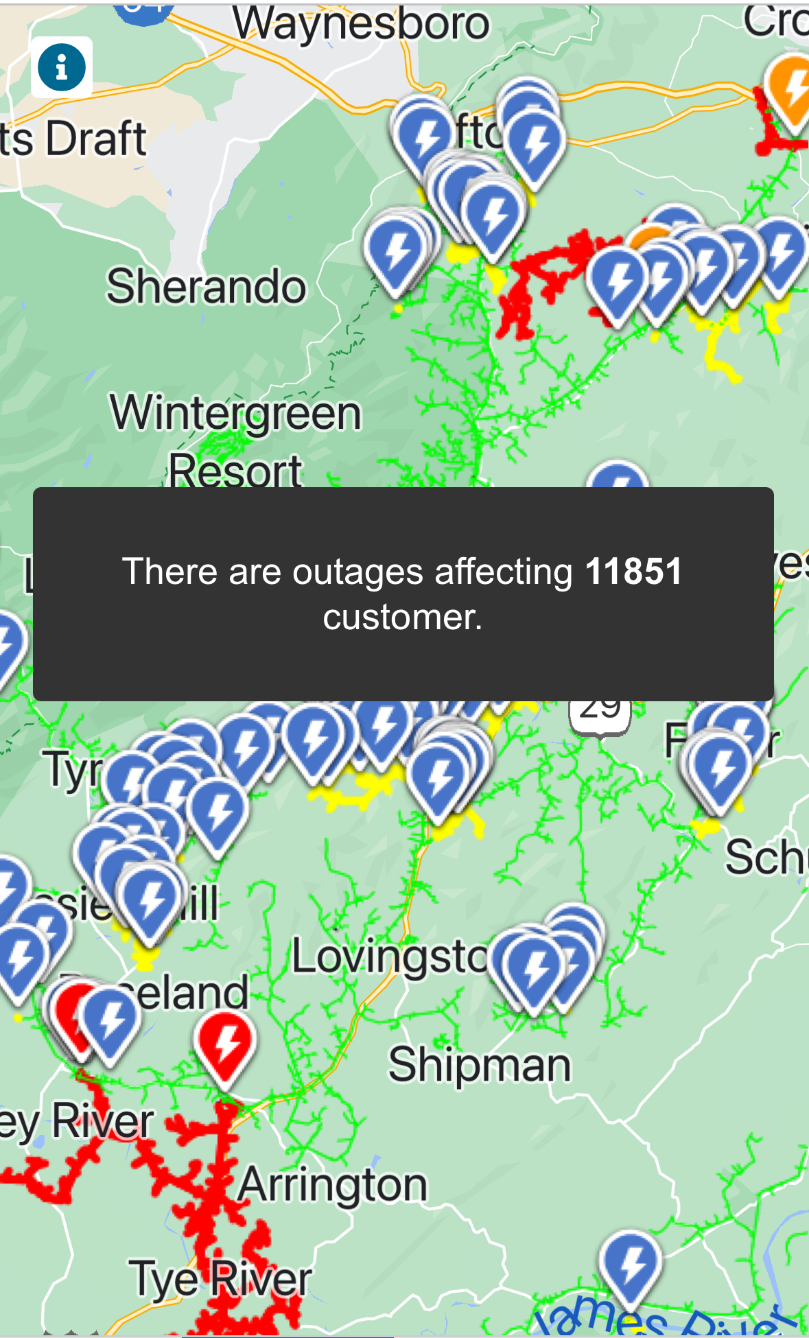 Large Power Outage Affecting Central Virginia As High Winds Move within Central Virginia Power Outage Map