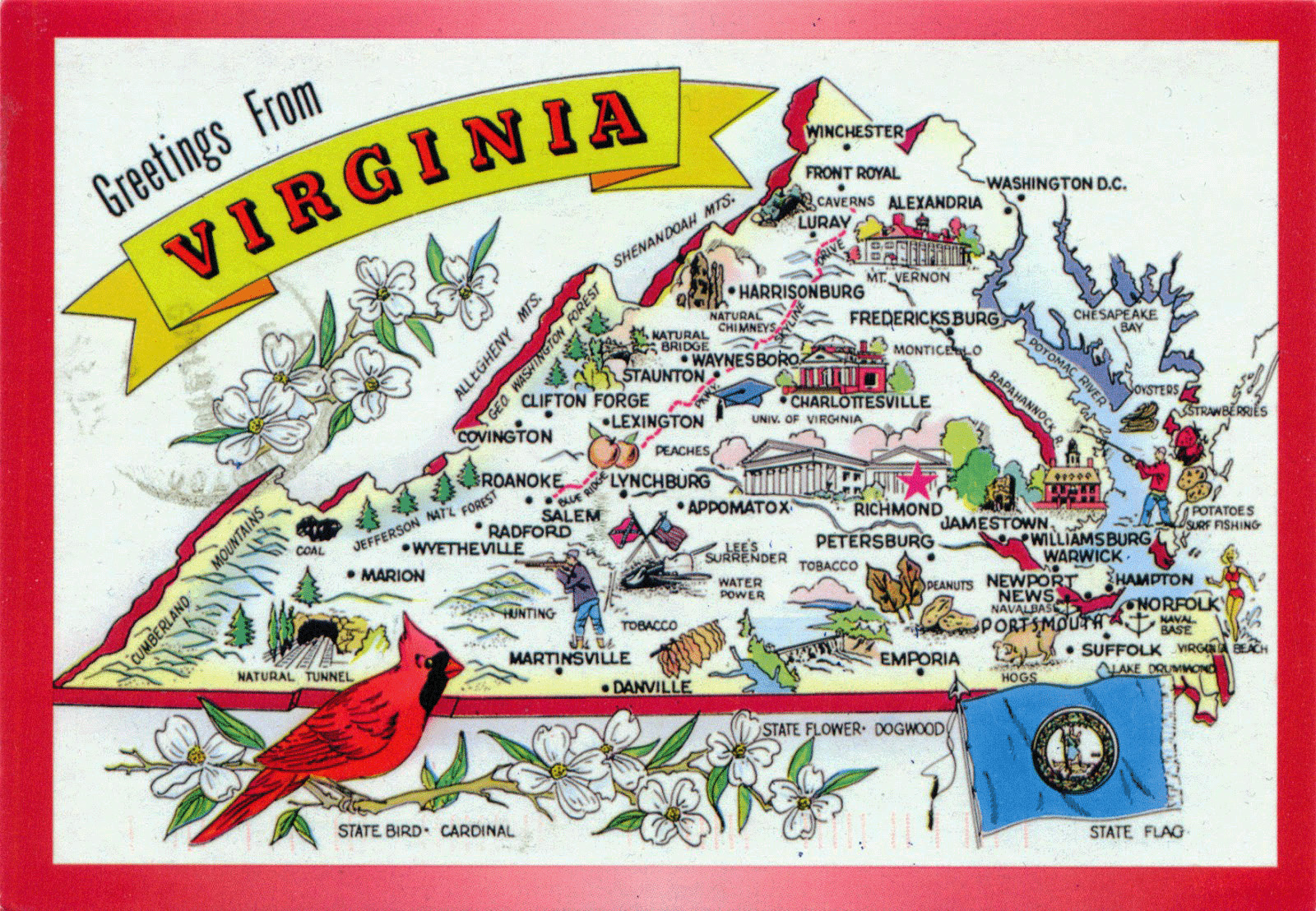 Large Tourist Illustrated Map Of Virginia State | Virginia State pertaining to Map of Virginia Tourist Attractions