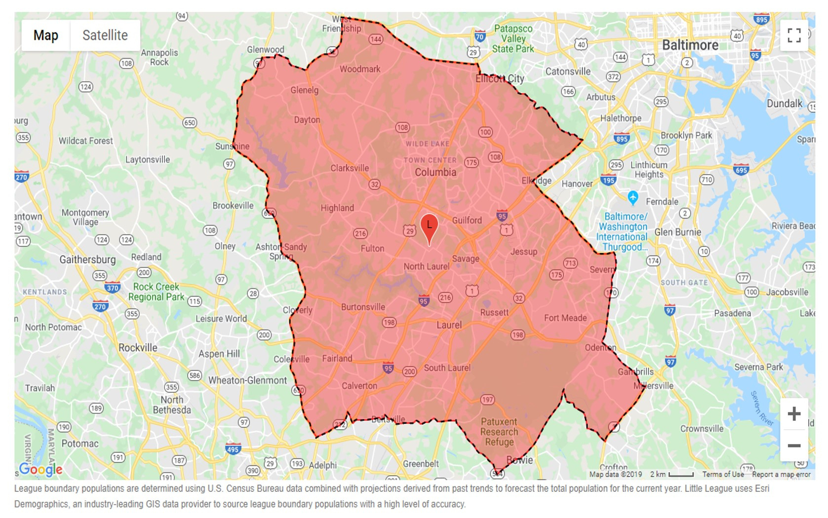 League Boundary Map with Virginia Little League District Map