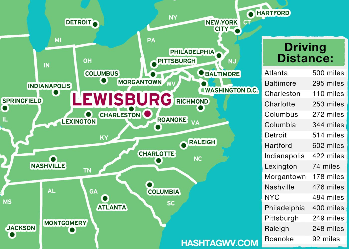 Lewisburg, Wv Usa Driving Distance Map – Hashtag West Virginia Art with Map of Lewisburg West Virginia