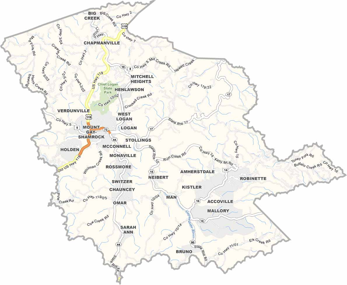 Logan County Map, West Virginia - Us County Maps throughout Map of Logan County West Virginia