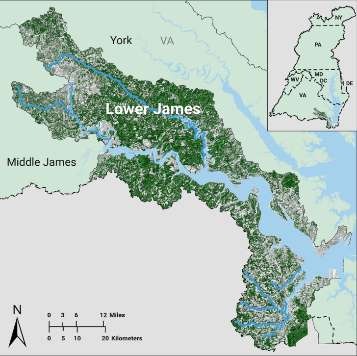 Map of the James River in Virginia