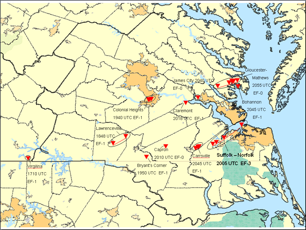 Major Tornado Event Across Southeast Virginia inside Map Of Tornadoes In Virginia