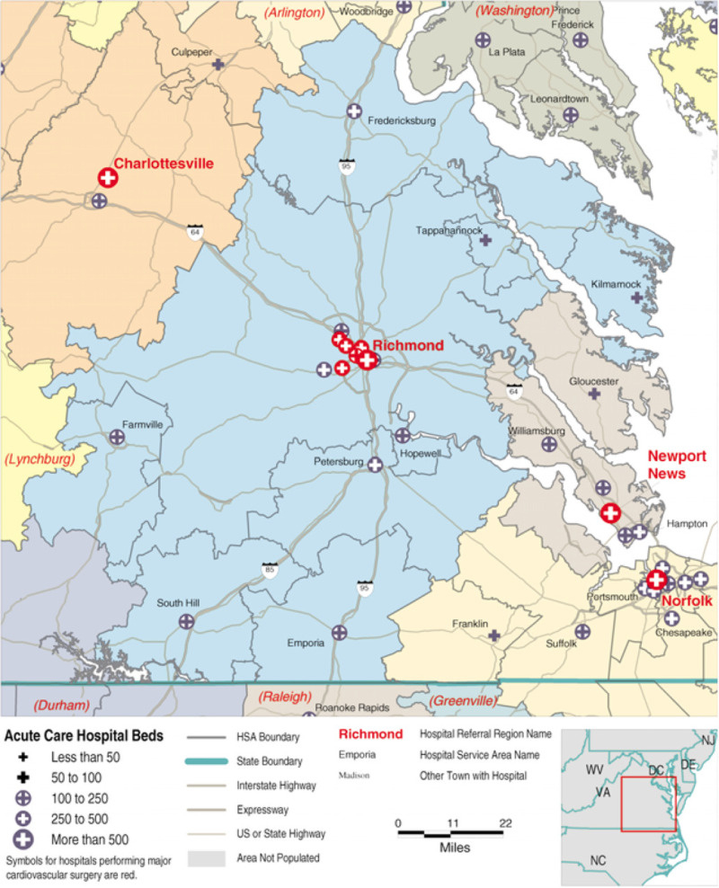 Map 1.5, Hospital Service Areas Assigned To The Newport News And with Map Of Hospitals In Virginia