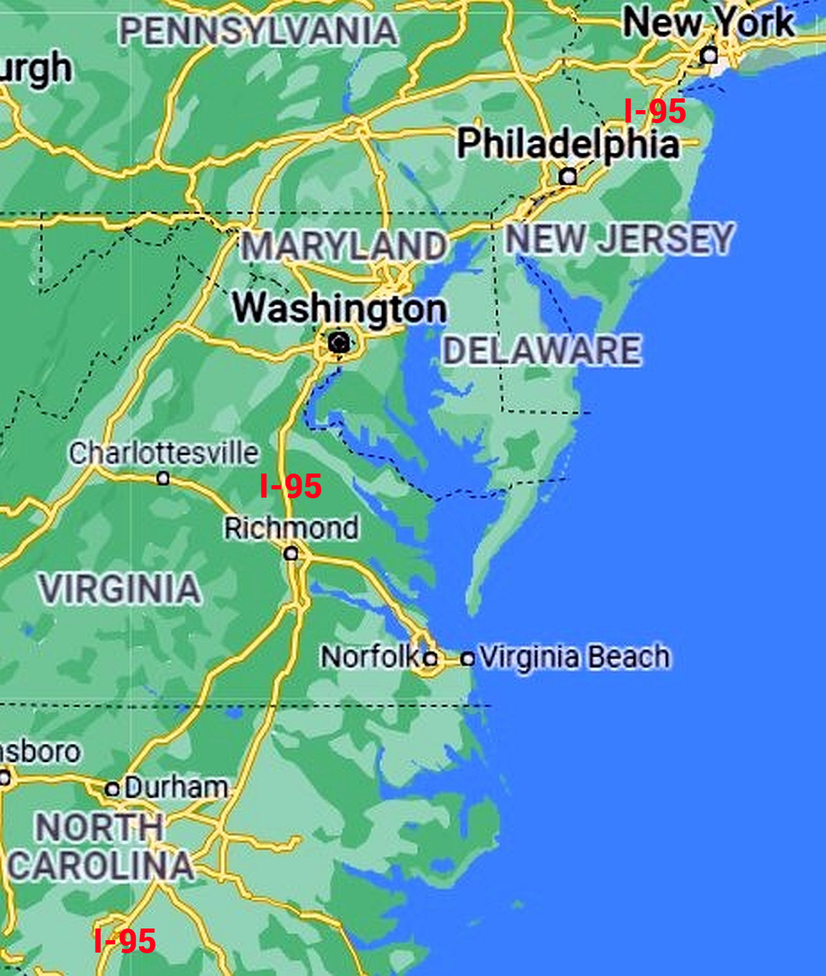 Map Of Midatlantic Portion Of Interstate 95 | Fws.gov pertaining to Map Of I 95 In Virginia