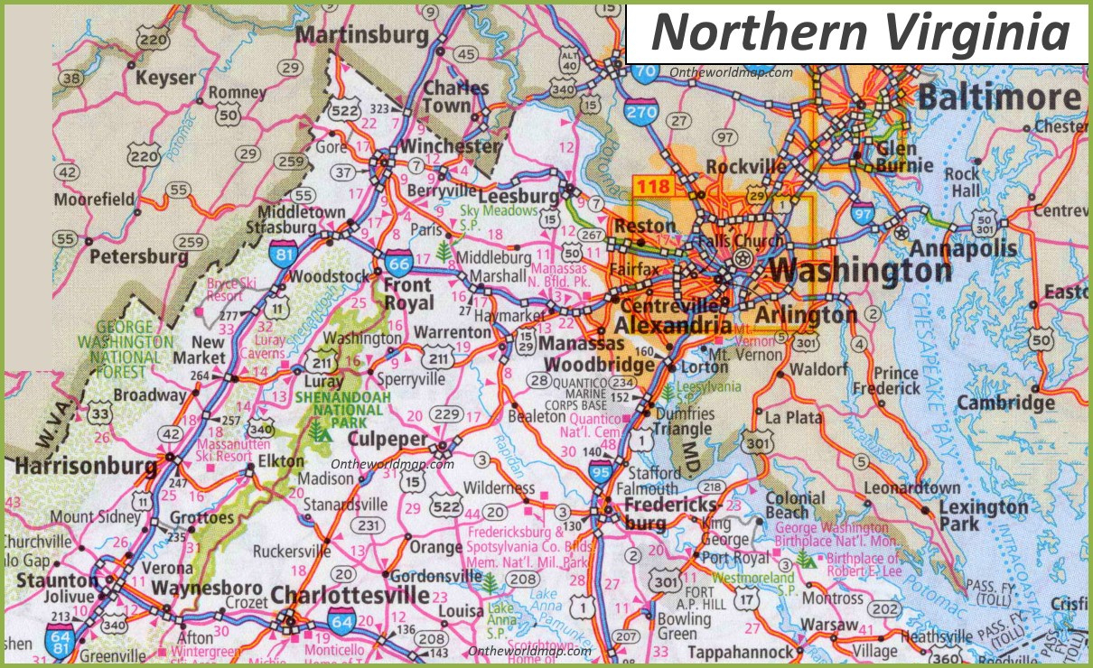 Map Of Northern Virginia - Ontheworldmap for Map Of Cities In Northern Virginia