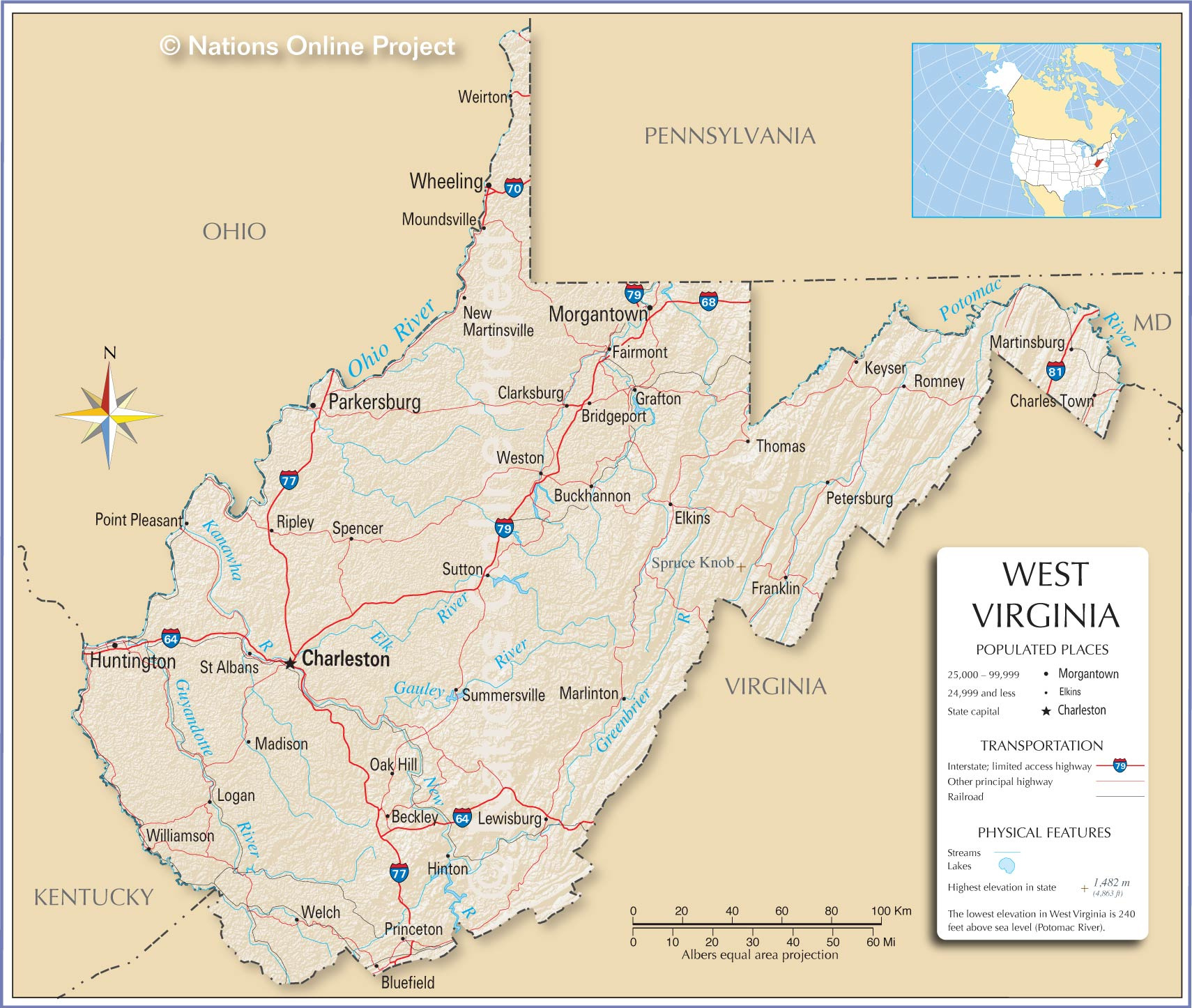 Map Of The State Of West Virginia, Usa - Nations Online Project for Morgantown West Virginia On A Map