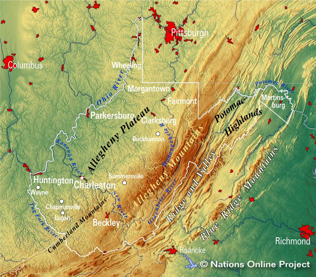 Map Of The State Of West Virginia, Usa - Nations Online Project with regard to Mountains of West Virginia Map