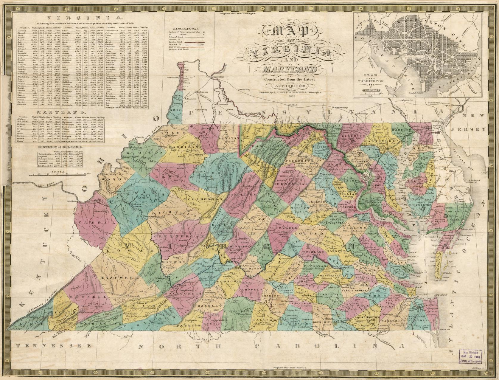 Map Of Virginia And Maryland, Constructed From The Latest in County Map of Virginia and Maryland