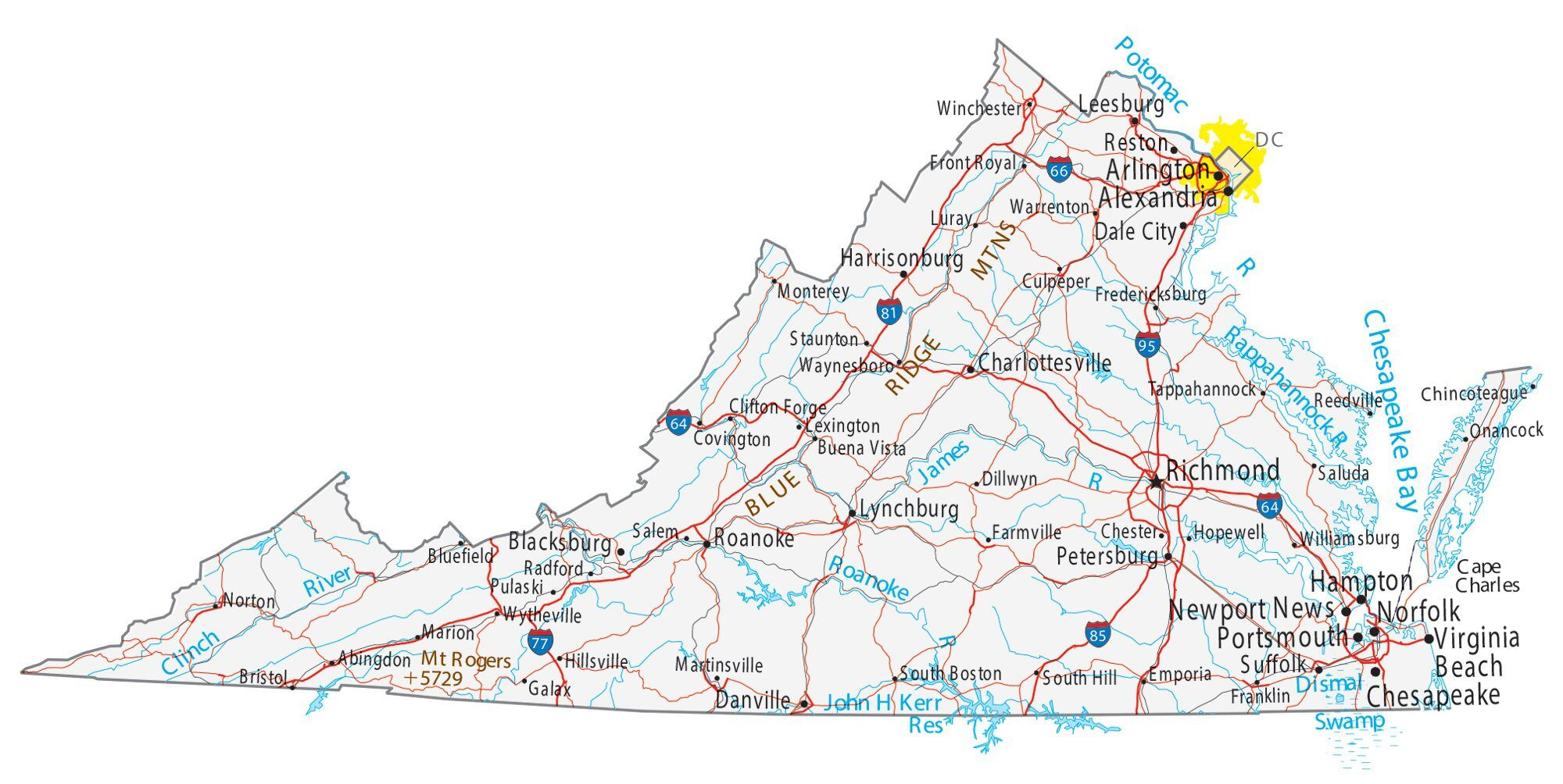 Map Of Virginia - Cities And Roads - Gis Geography with regard to Map Of Virginia With Major Cities