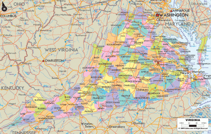 Virginia State Map with County Lines