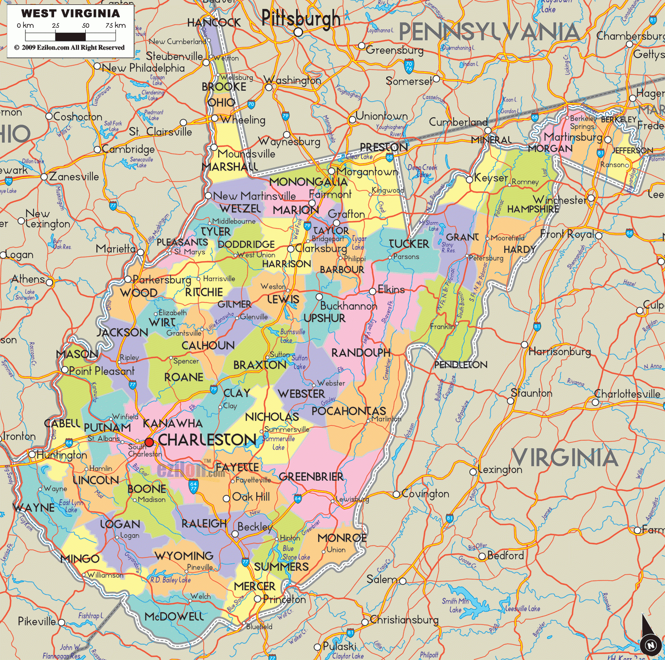 Map Of West Virginia - Detailed West Virginia Map With Cities throughout Map of West Virginia By County