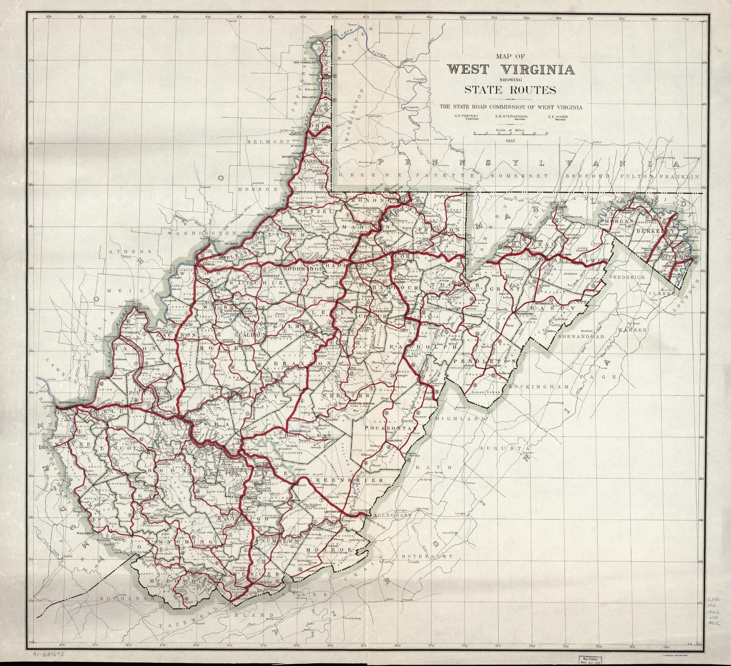 Map Of West Virginia Showing State Routes | Library Of Congress throughout Road Map of Western Virginia
