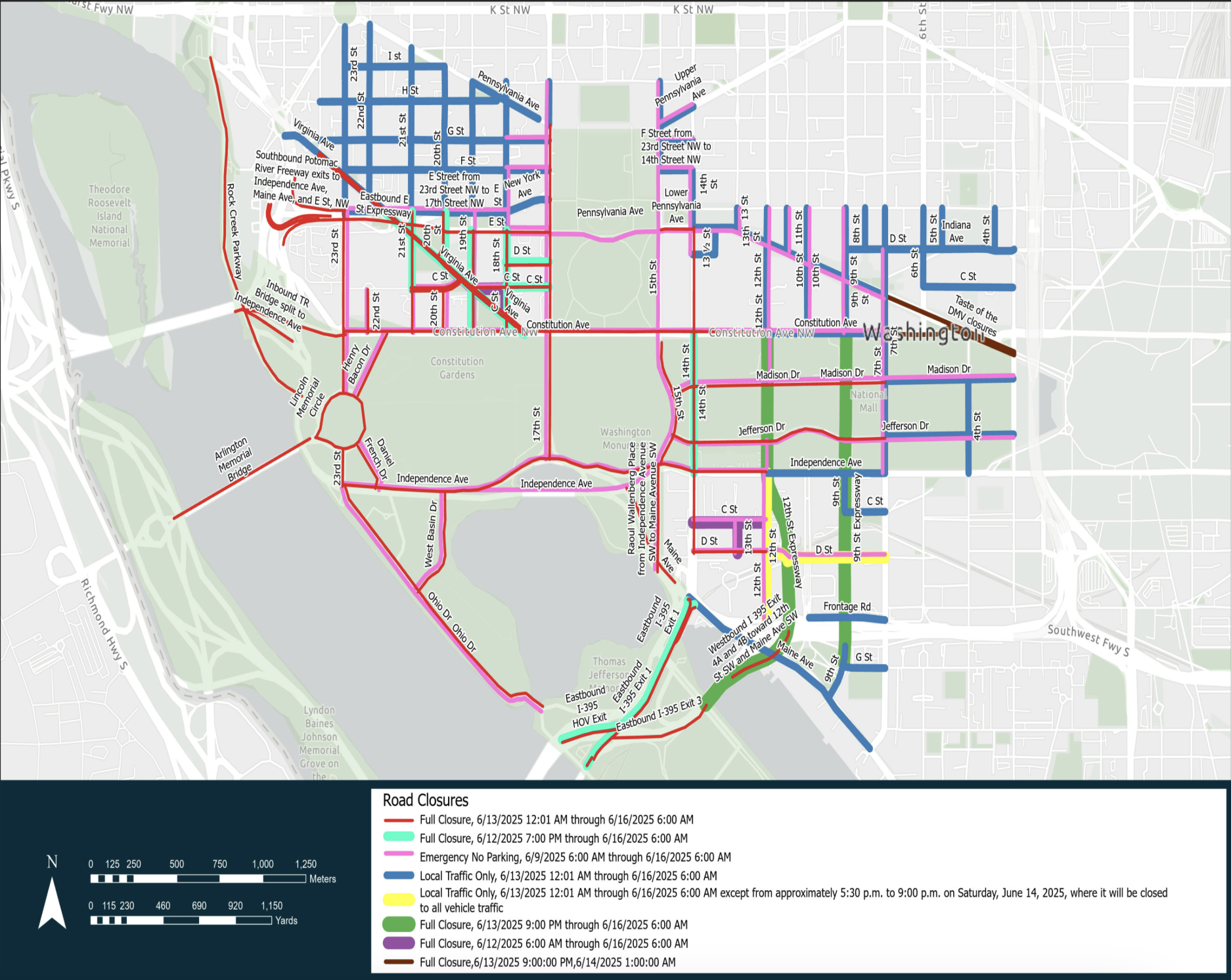 Map: Road Closures For Trump&amp;#039;S Military Parade intended for Virginia Road Closures Map