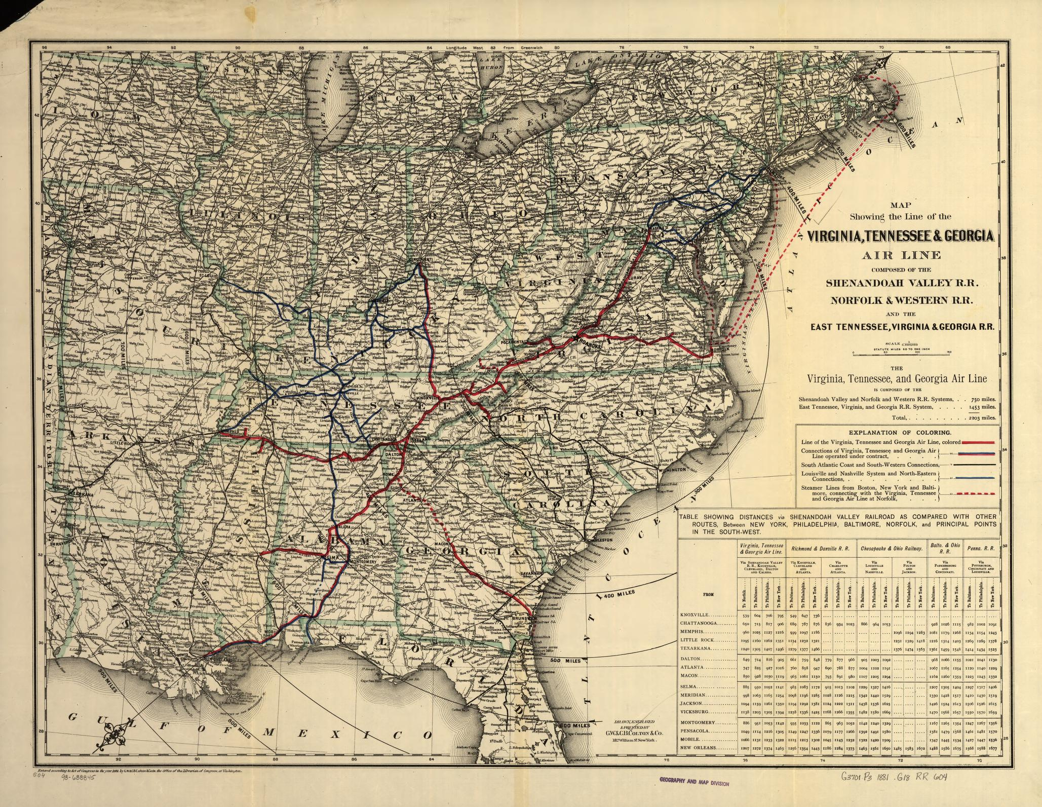 Map Showing The Line Of The Virginia, Tennessee, &amp;amp; Georgia Air in Map Of Virginia And Tennessee