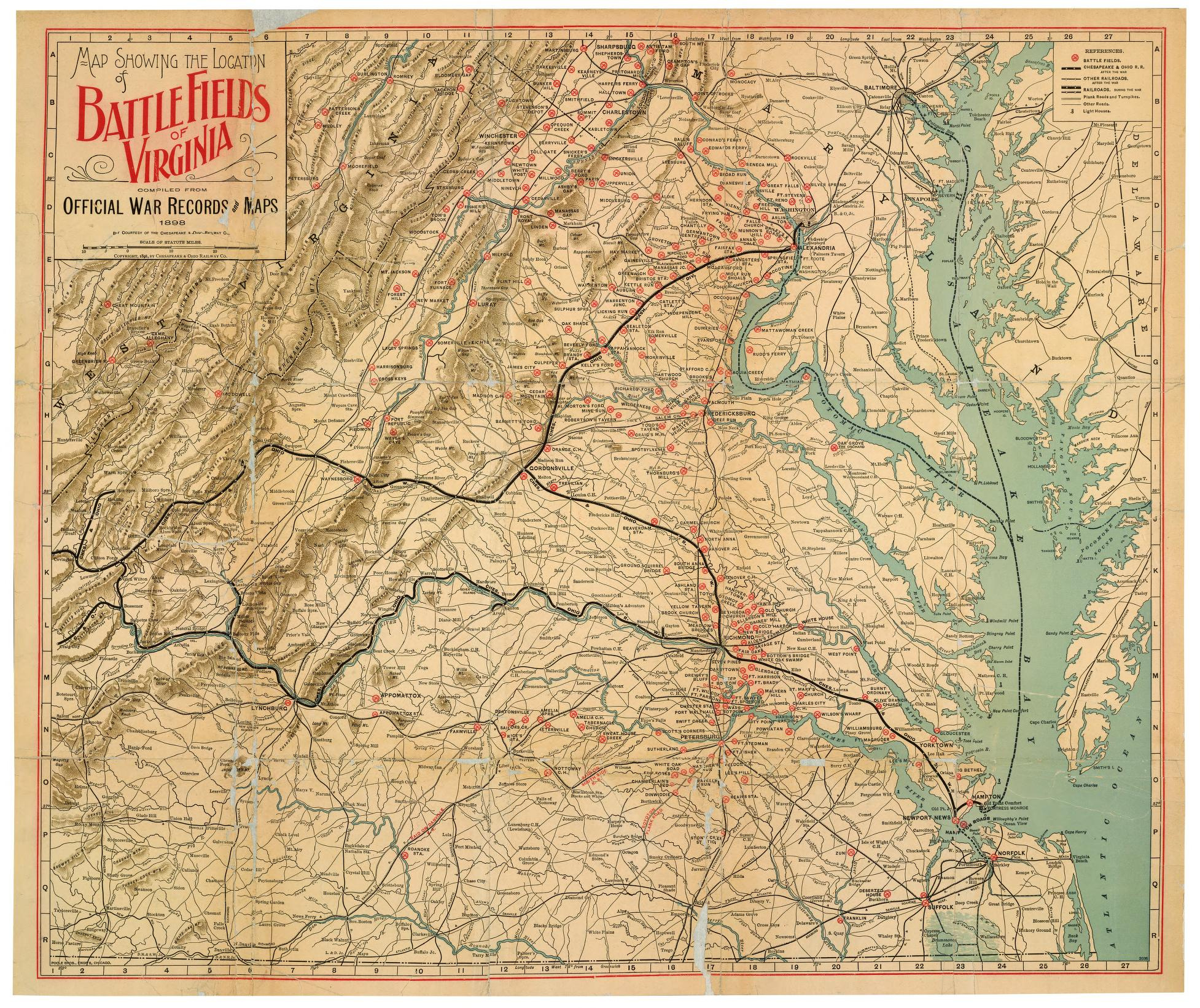 Map Showing The Location Of Battle Fields Of Virginia | Library Of intended for Map of Civil War Battlefields in Virginia