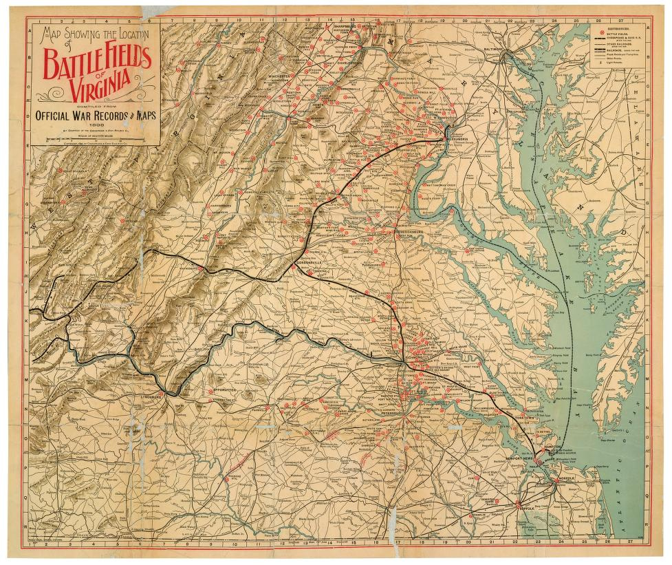 Map Showing The Location Of Battle Fields Of Virginia | Library Of with Map Civil War Battles Virginia