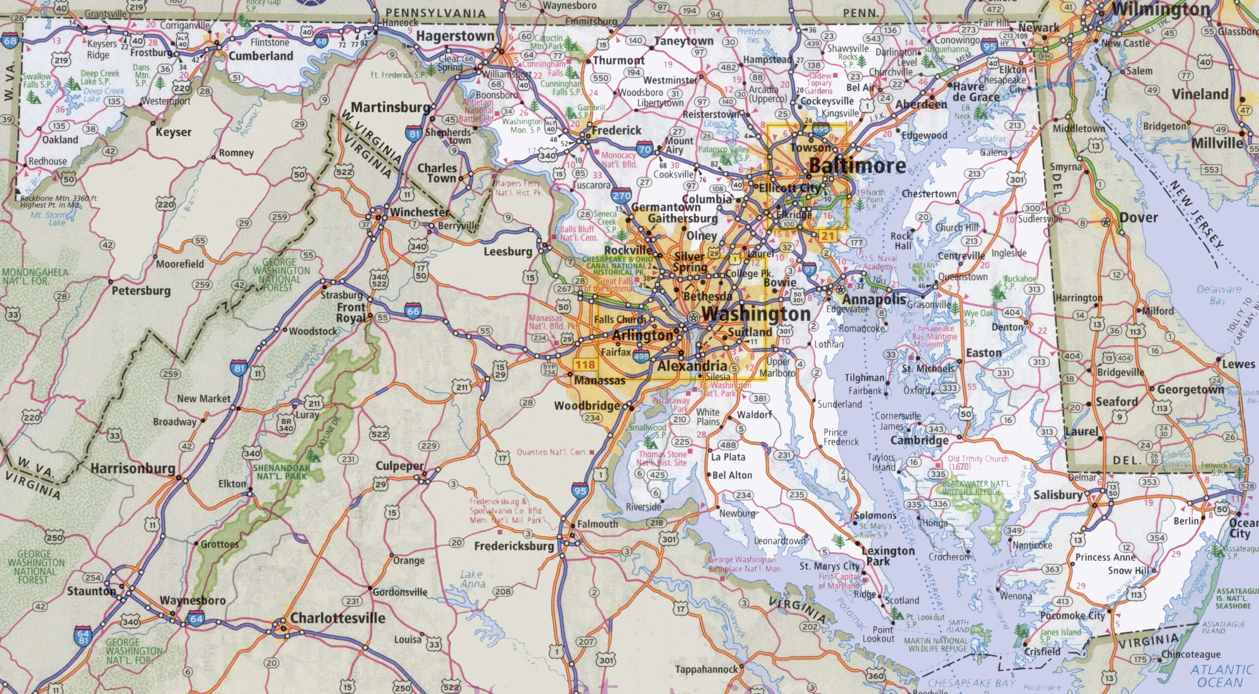 Maryland Road Map - Ontheworldmap intended for Road Map of Maryland and Virginia