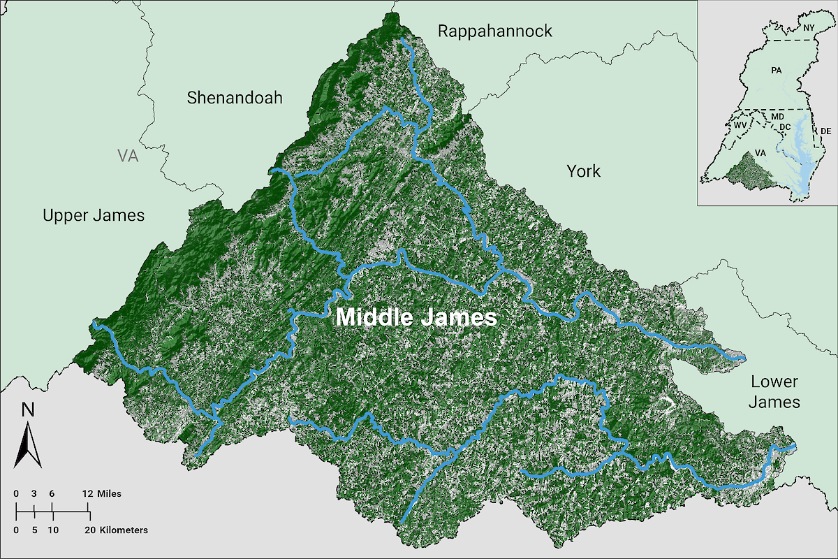 Middle James • Ecohealth Report Cards pertaining to Map Of James River Virginia