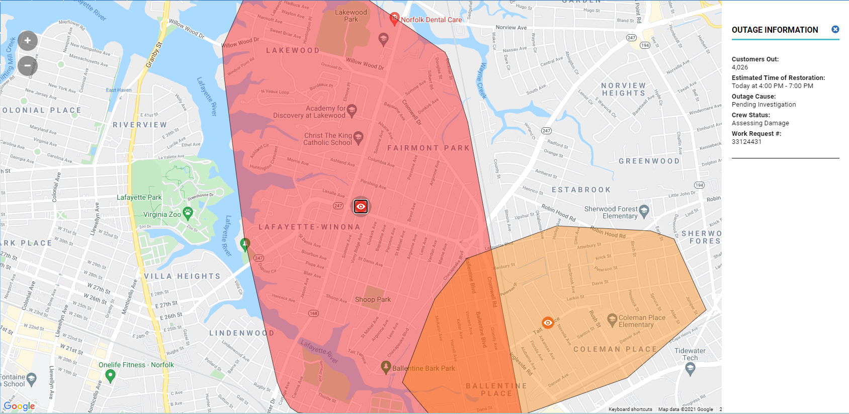More Than 6,200 Customers Briefly Lost Power In Norfolk Tuesday for Dominion Outage Map Virginia By Zip Code