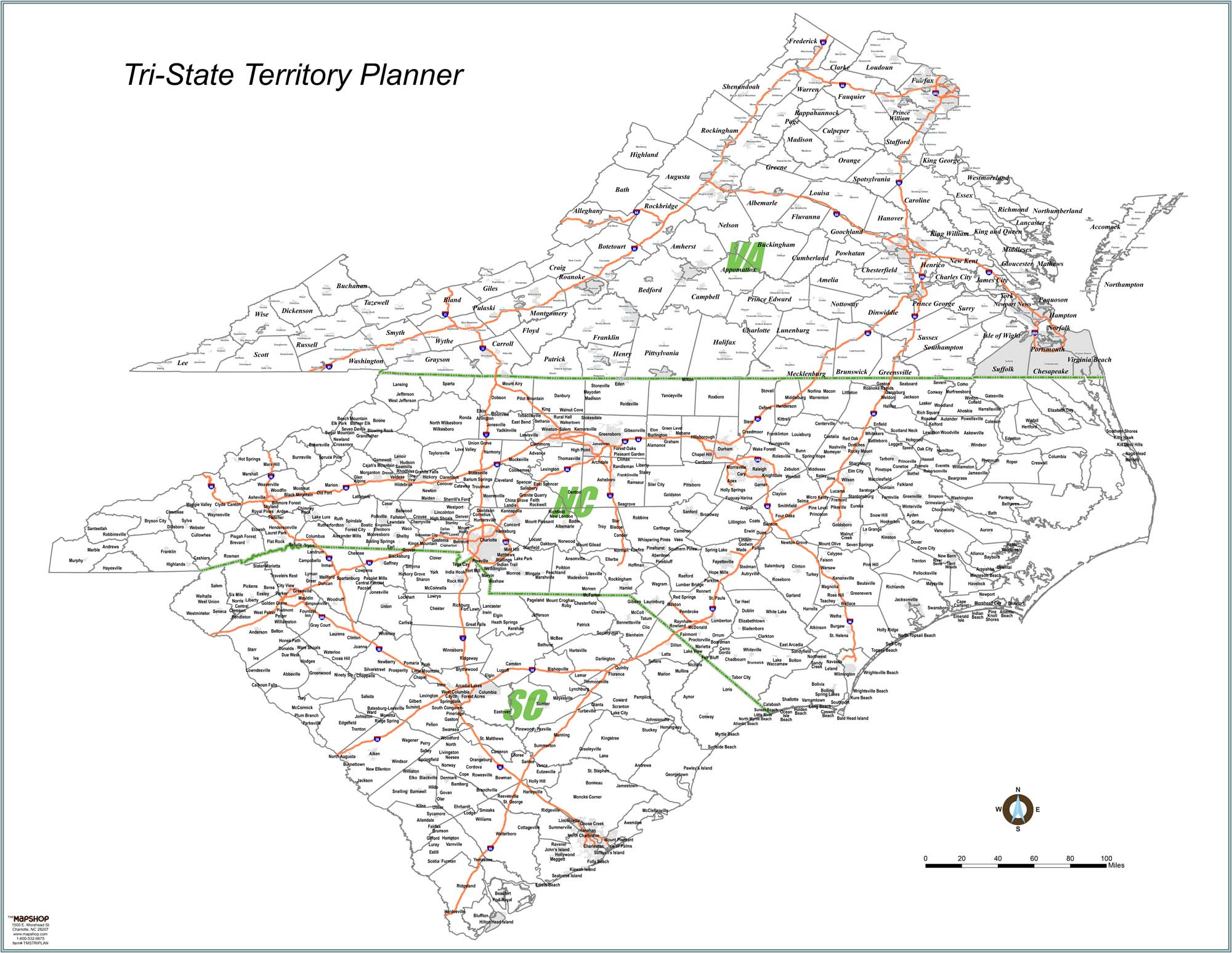 North &amp;amp; South Carolina And Virginia Territory Planner Wall Map with regard to Virginia North Carolina Road Map