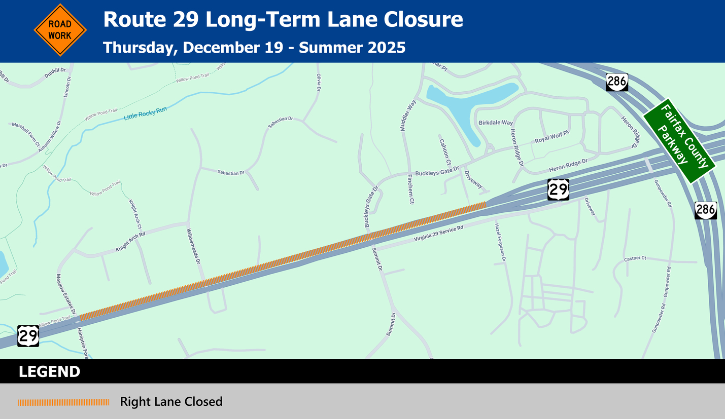 Northern Virginia District | Route 29 Southbound Right Lane intended for Map of Route 29 in Virginia