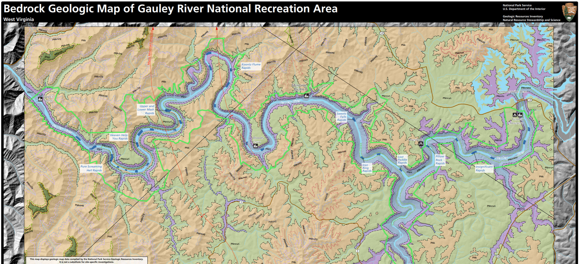 Nps Geodiversity Atlas—Gauley River National Recreation Area, West pertaining to Gauley River West Virginia Map