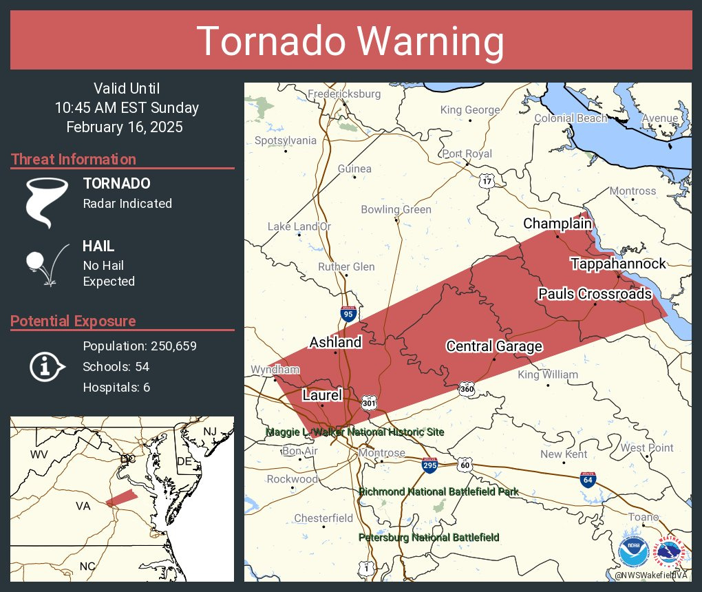 Nws Wakefield On X: &amp;quot;Tornado Warning Including Laurel Va, Glen with Tornado Warning Virginia Map