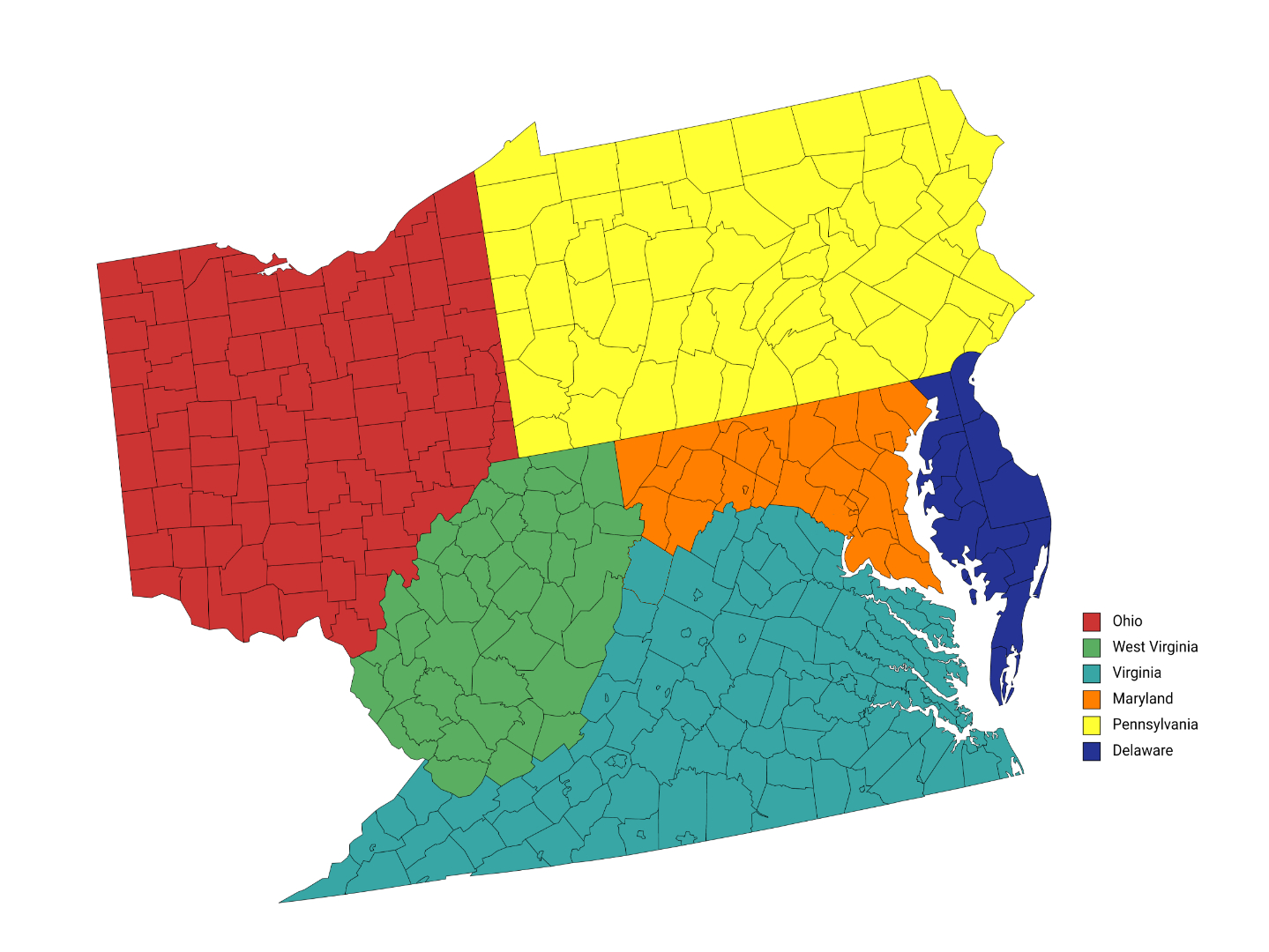 Objectively Improved Map Of The Mid-Atlantic States; Wv&amp;#039;S with Maryland And West Virginia Map