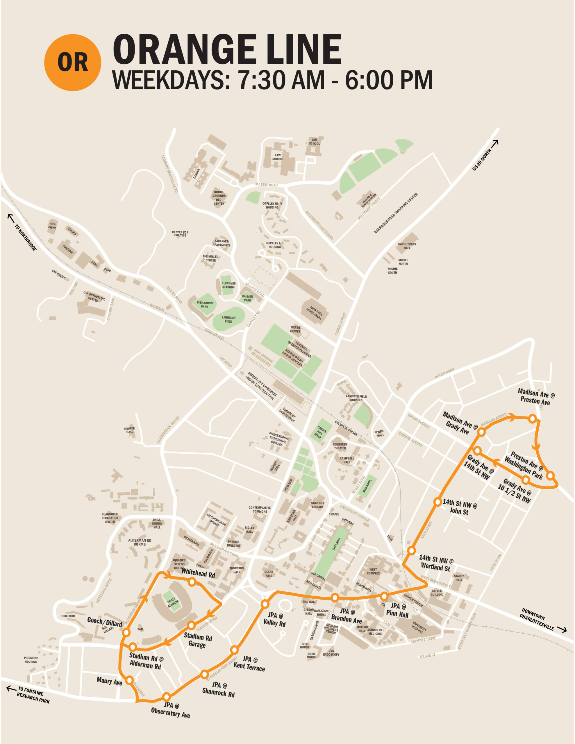 Orange Line Weekday Map | Parking And Transportation within University of Virginia Football Parking Map