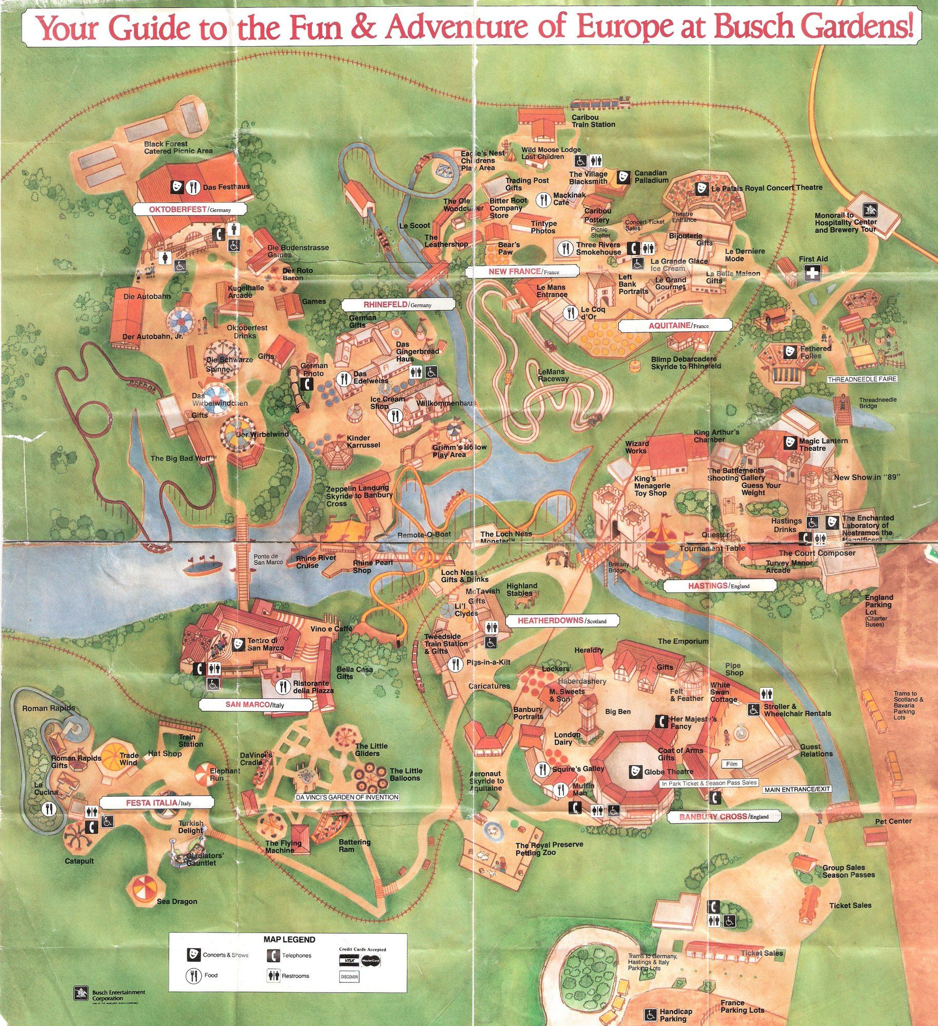 Park Map: Busch Gardens The Old Country 1991 - The Dod3 pertaining to Busch Gardens Virginia Park Map